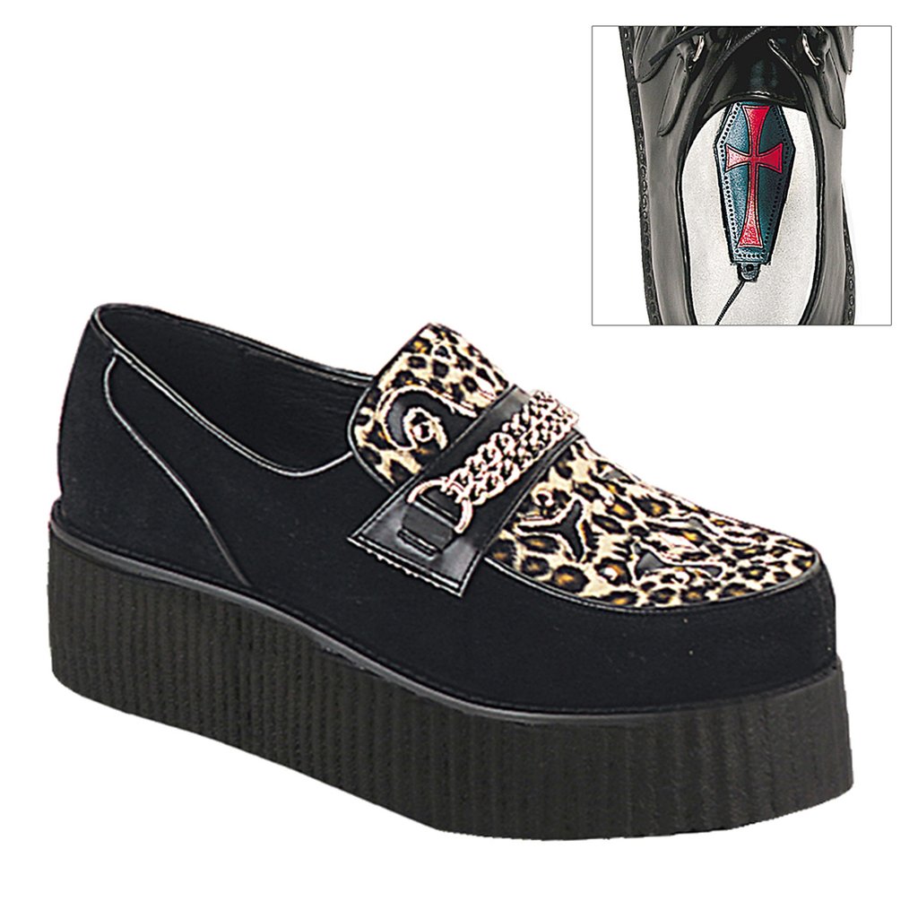 Creepers Demonia V Creeper 509s Suède Fur Homme - Noir/Leopard 81365-LORC